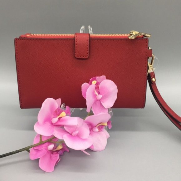 Michael Kors Large Double Zip Wristlet Leather Flame Color - Picture 2 of 15